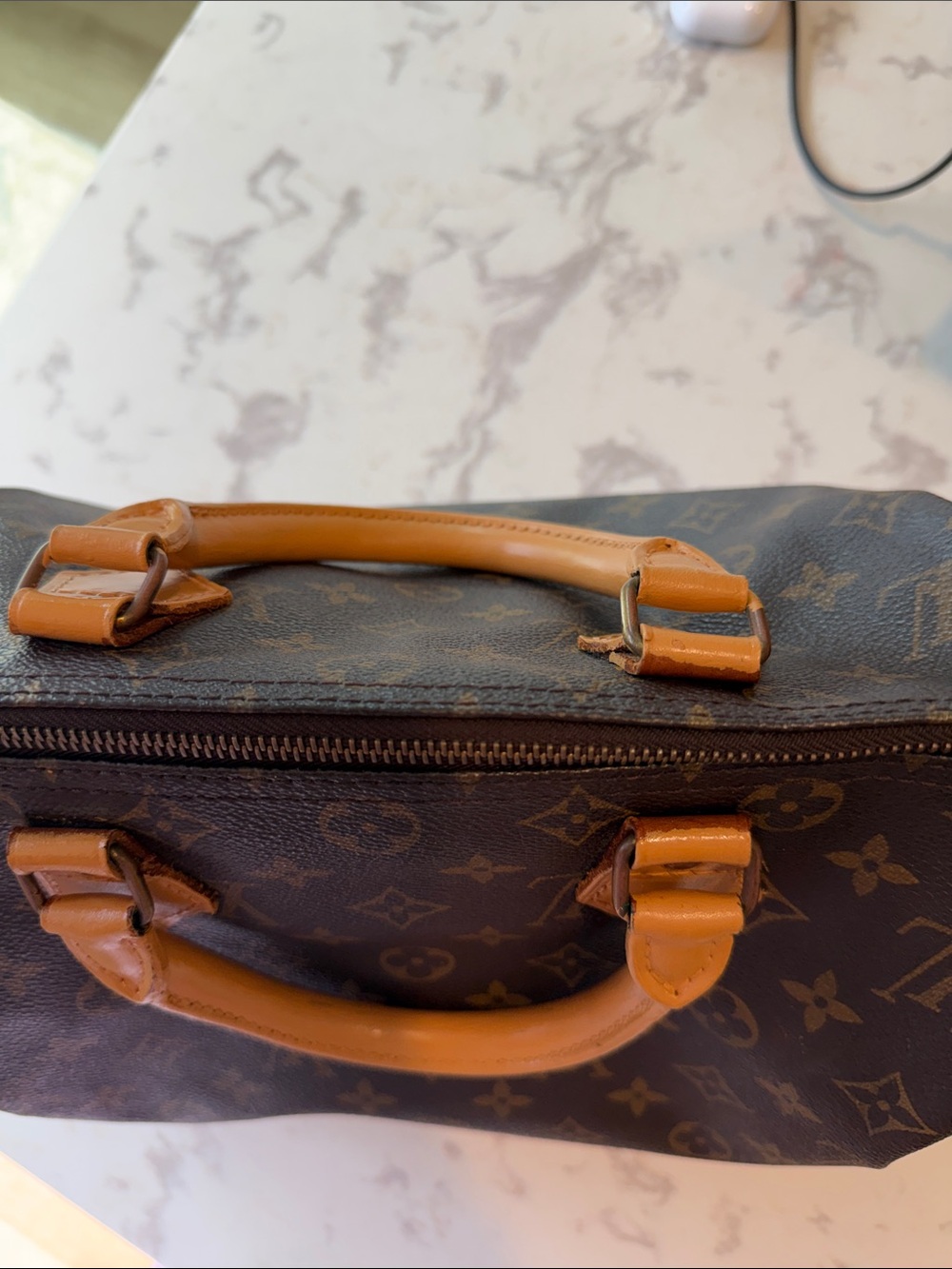 Louis Vuitton Brown Monogram Canvas Satchel with Tan Leather Handles - Picture 9 of 14